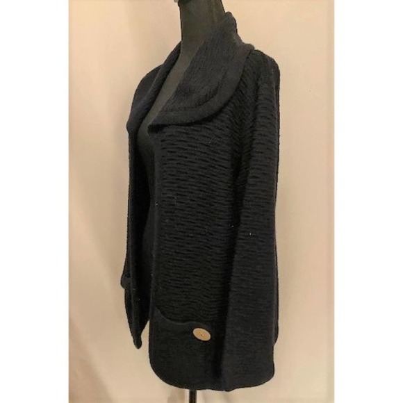 vintage '80s black open cardigan sweater, sz large - Picture 5 of 9